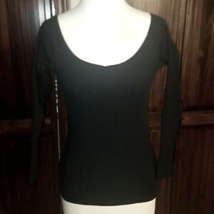 Simmly 3/4 Sleeve Fitted Black Ribbed Top